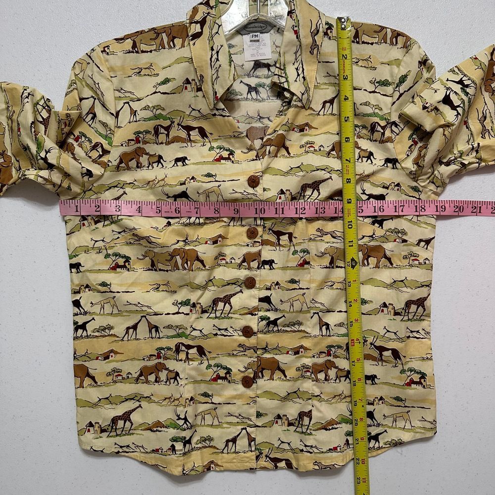 Stonebridge NWT VTG African Savanna Print Button Up Short Sleeve Shirt Petite PM - Picture 6 of 6